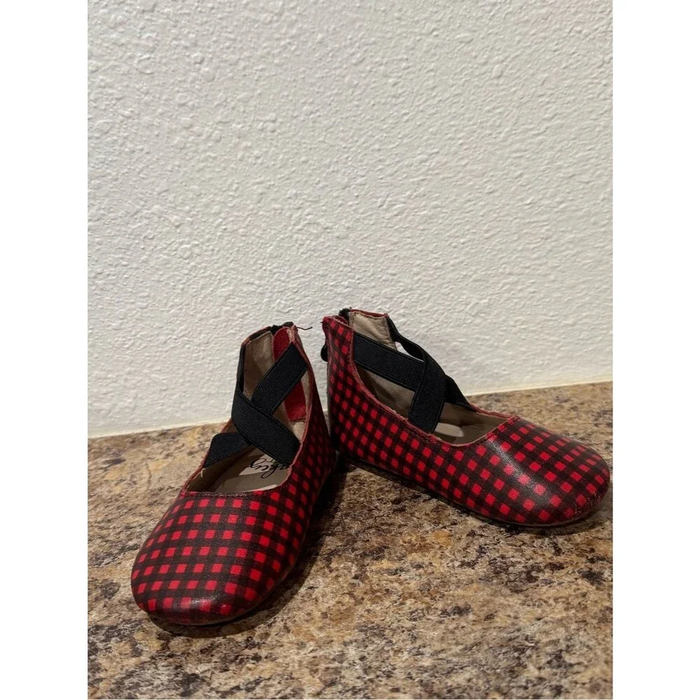 Monkey Feet - Red and Black Plaid Leather Ballet Flats